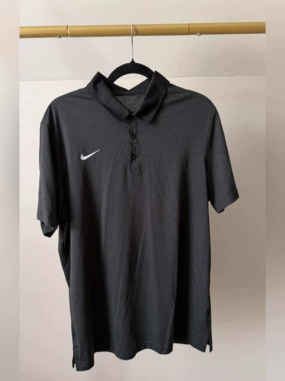 Dri-Fit Nike Black Men's Polo with White Swoosh Sz L